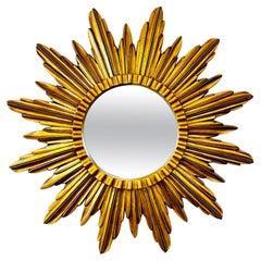 Extra Large Mid Century Vintage Gold Gilt Starburst Sunburst Mirror
