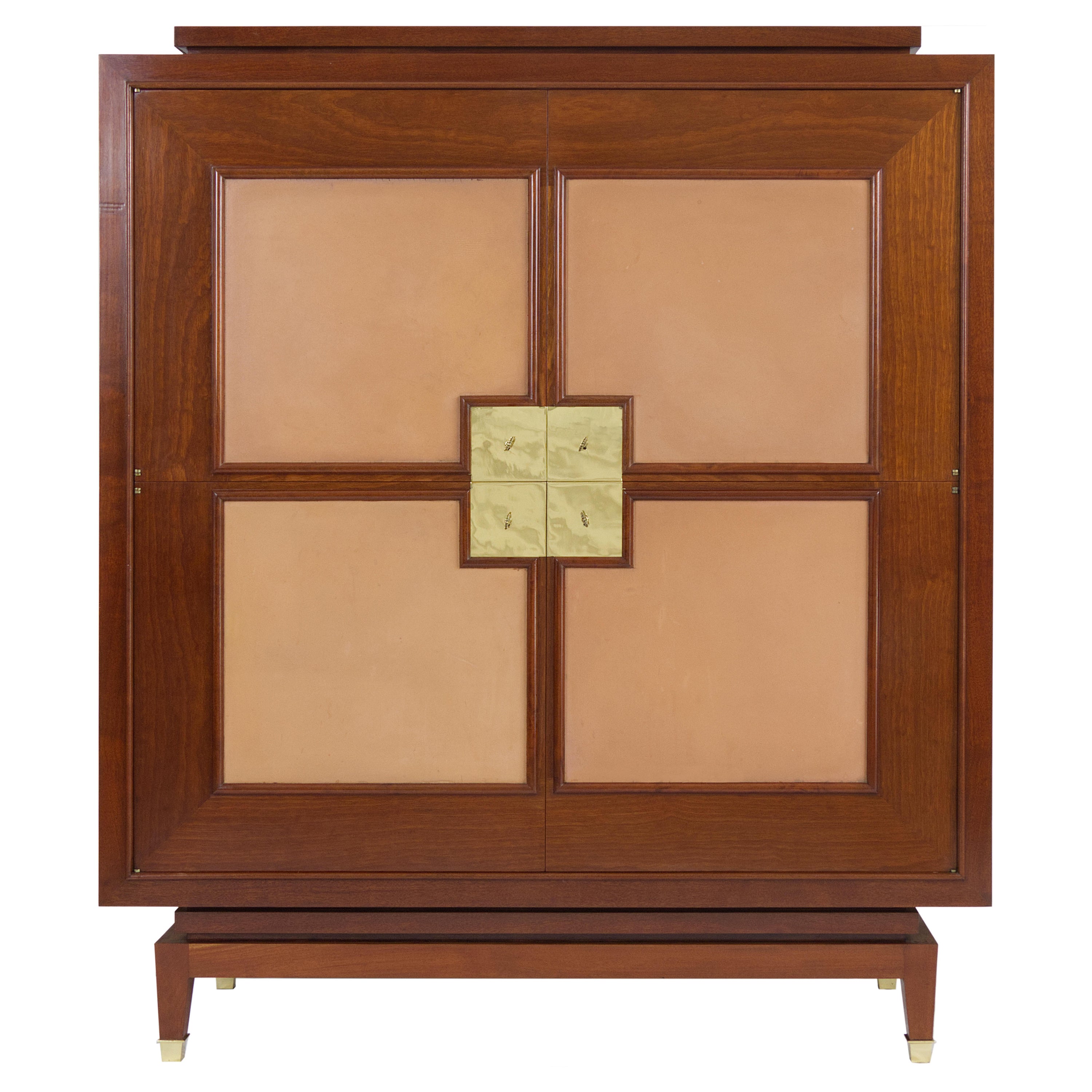 French 1940's Cabinet Mahogany and Leather attributed to Rousseau et Lardin For Sale