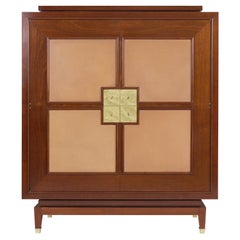 French 1940's Cabinet Mahogany and Leather attributed to Rousseau et Lardin