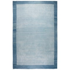 Retro Midcentury Indian Dhurrie Blue Handmade Cotton Rug