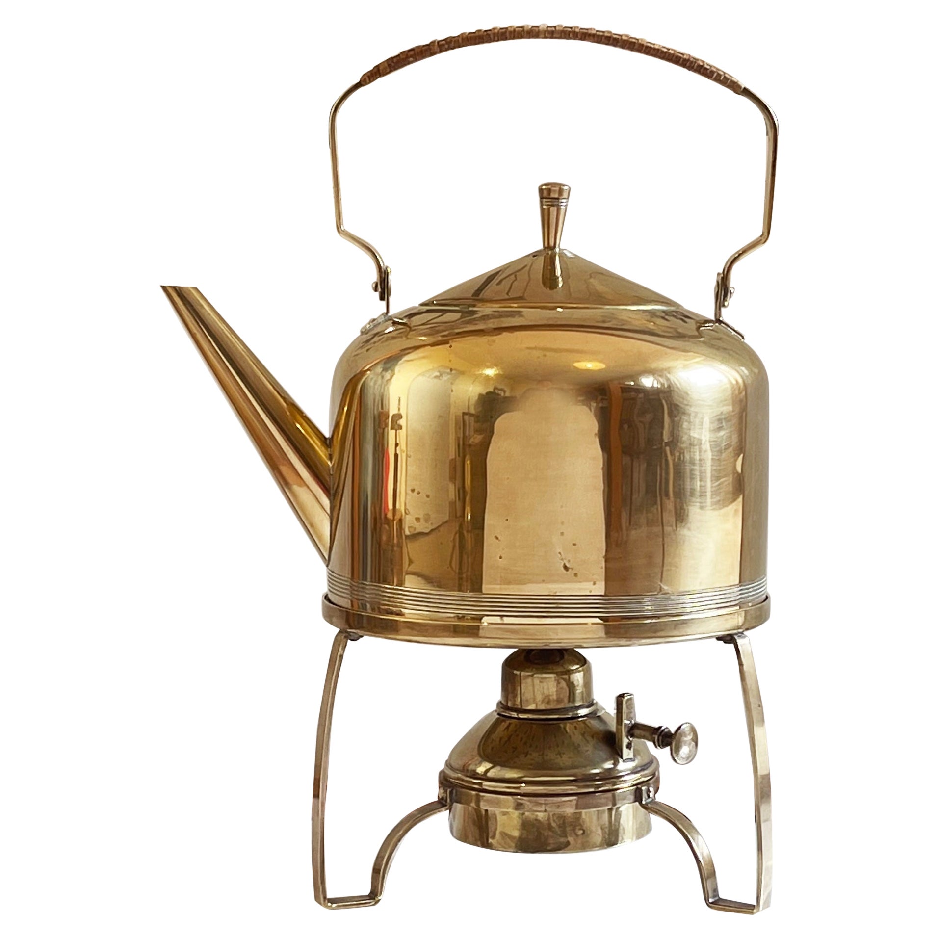 Art Nouveau Teapot & Warmer Brass-Early 20th Century by F. & R. Fischer, Germany For Sale