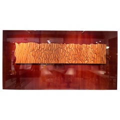 Retro Solid ash wood sculpture panel on lacquered wood by Lucien Bénière