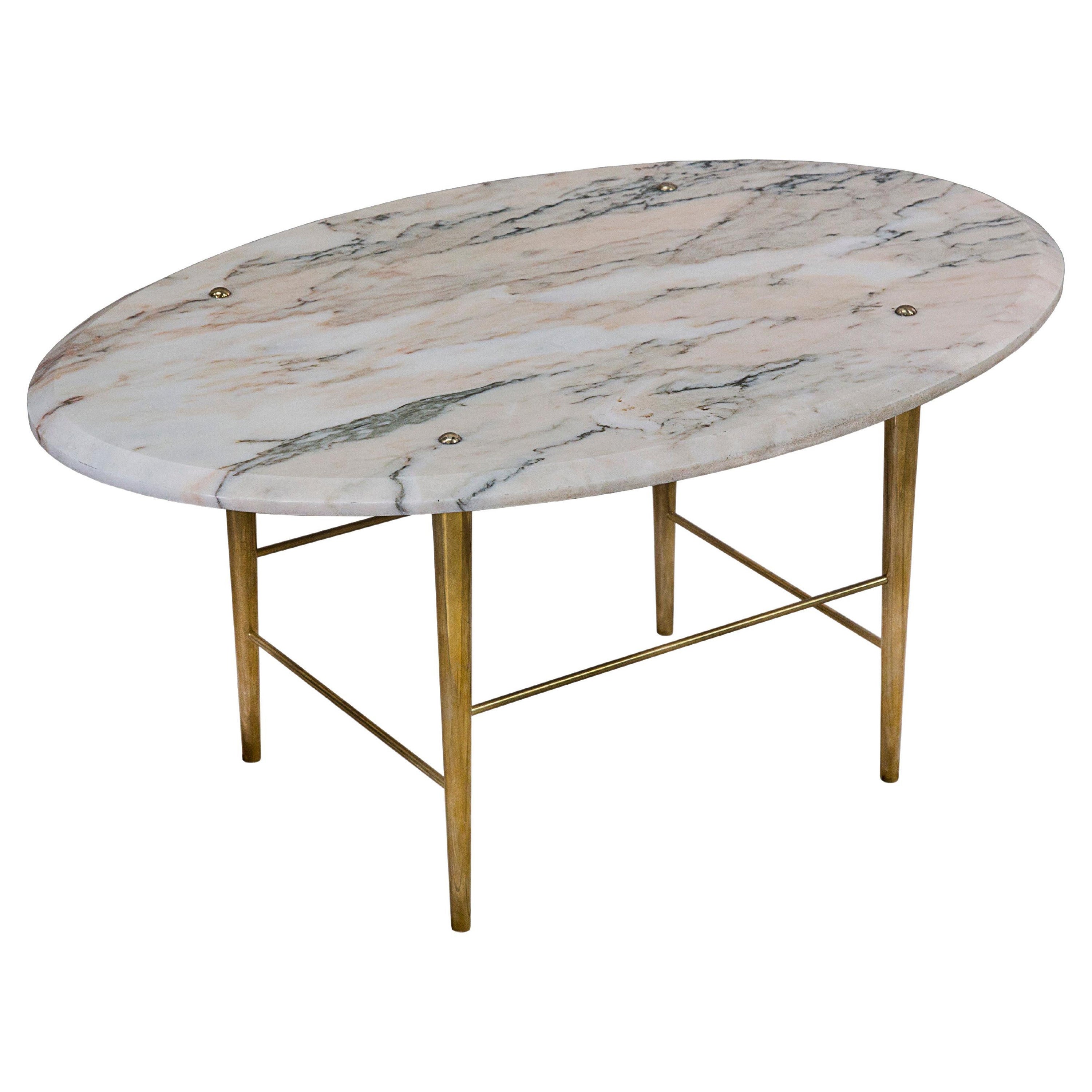 Table basse Stud en marbre Rosso et laiton poli - Large en vente