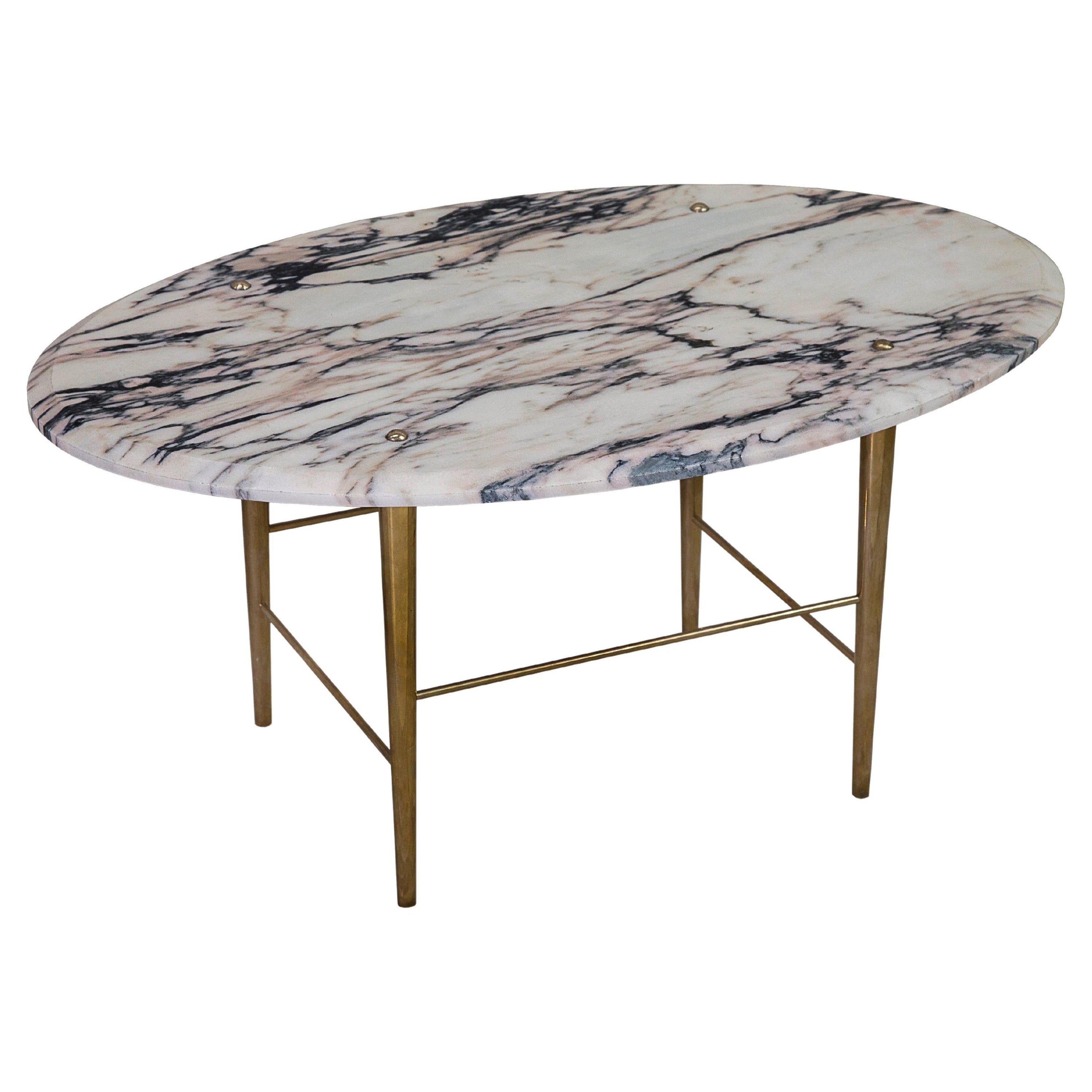 Table basse Stud en marbre Vulcanatta et laiton poli - Large en vente