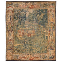 Impresionante Tapiz Antiguo Francés de Lana y Seda del Siglo XVII 8'7" x 10'3