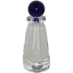 Vintage Formia Silver Speckled Murano Glass Perfume Bottle with Blue Stopper