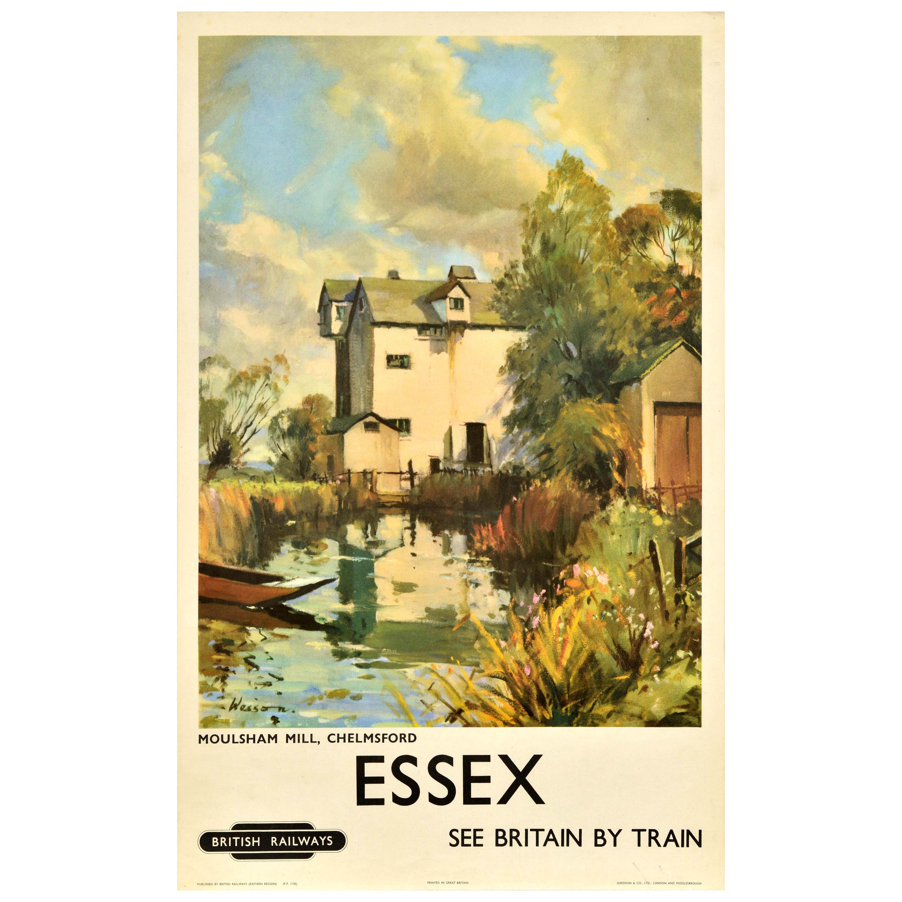 Affiche de voyage originale d'Essex Moulsham Mill Chelmsford British Railways
