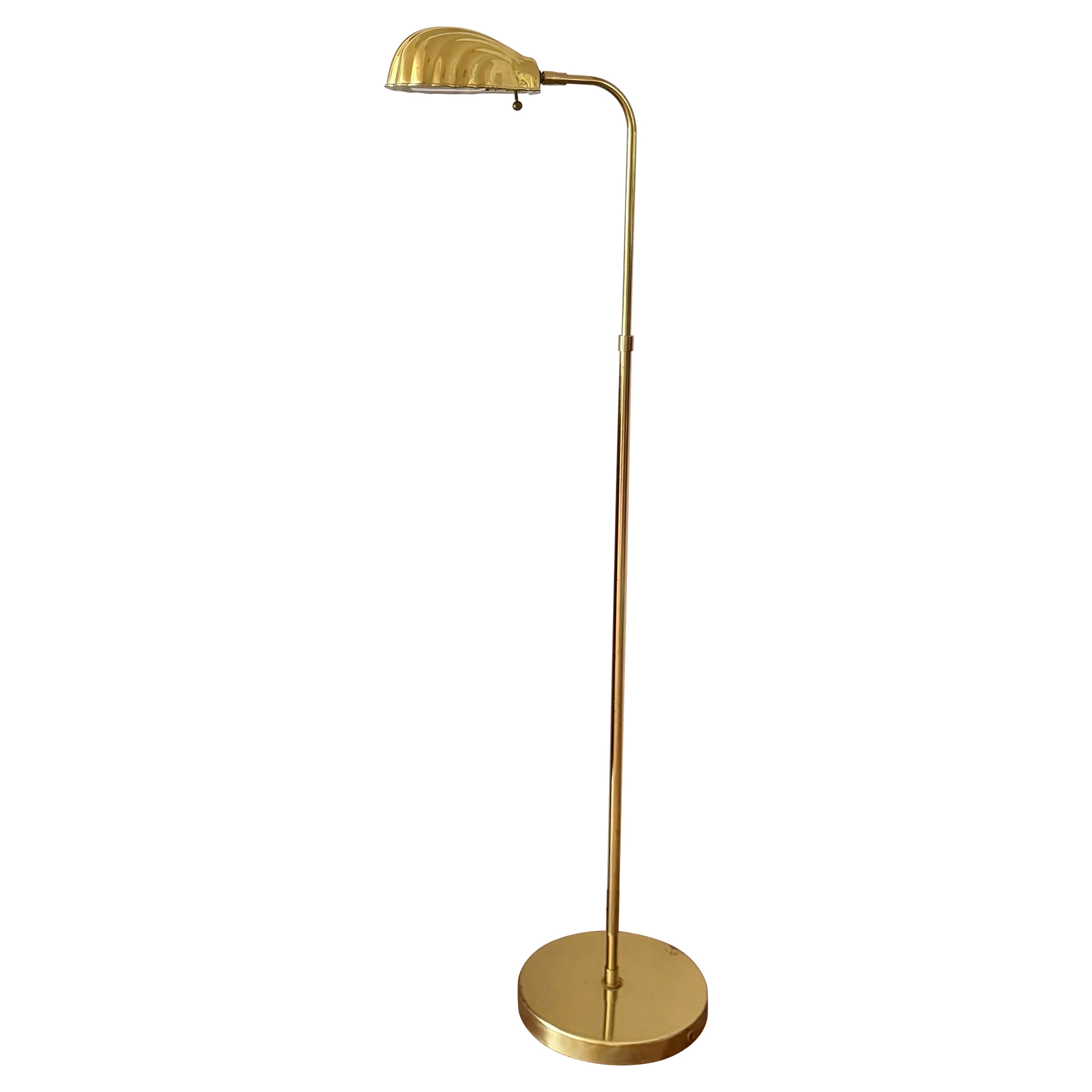 Vintage Brass Clam Shaped Floor Reading Lamp For Sale