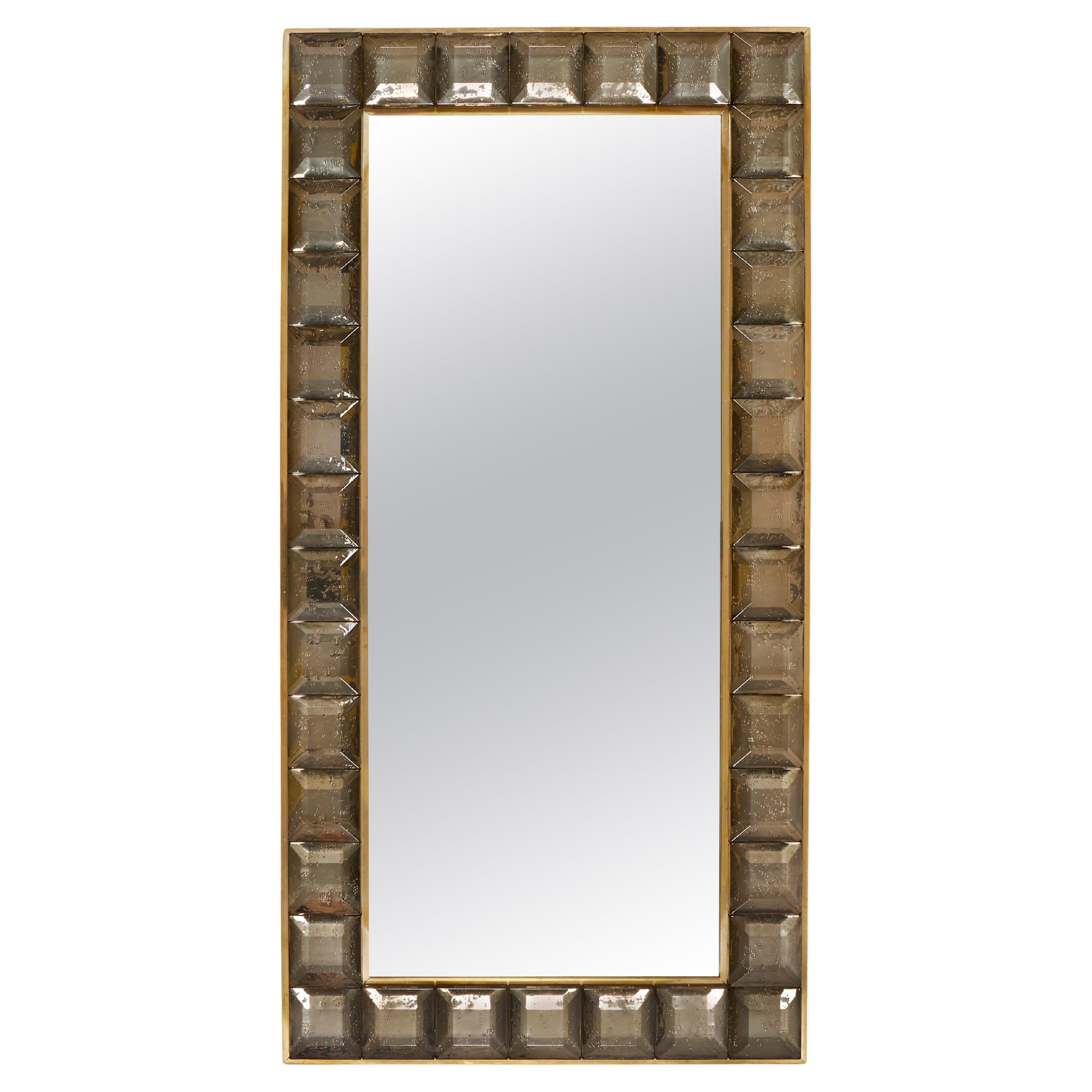 Contemporary Murano and brass soft brown  'Jewel' mirror For Sale