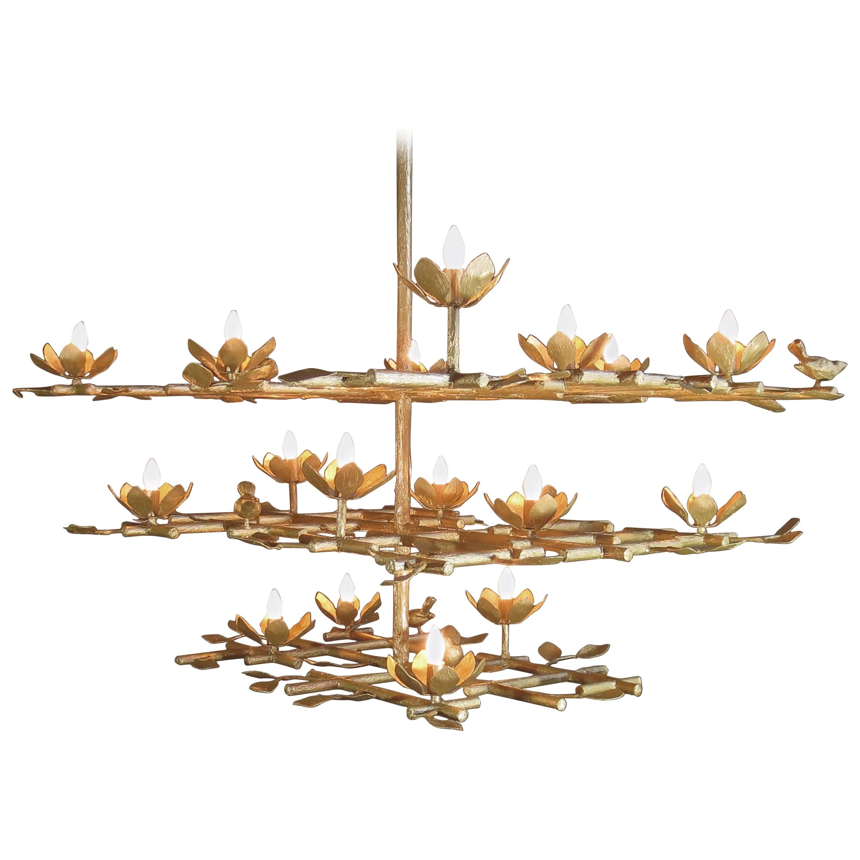 Garden Chandelier with Gold Finish For Sale