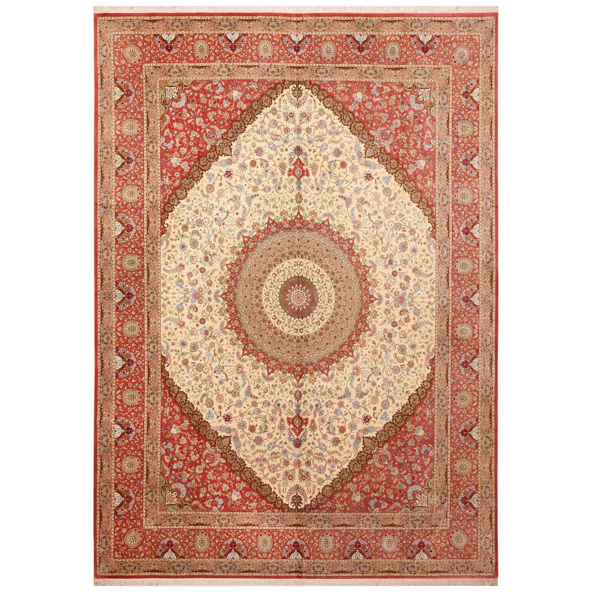 Breathtaking Fine Floral Medallion Vintage Persian Silk Qum Rug 9'9" x 13'5" For Sale