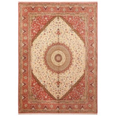 Breathtaking Fine Floral Medallion Retro Persian Silk Qum Rug 9'9" x 13'5"