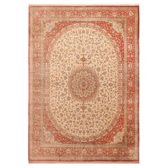 Magnifique tapis persan vintage en soie Qum de 10' x 13'4".