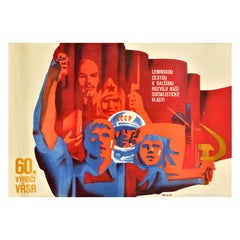 Affiche de propagande soviétique originale de la Révolution d'octobre en Tchécoslovaquie URSS