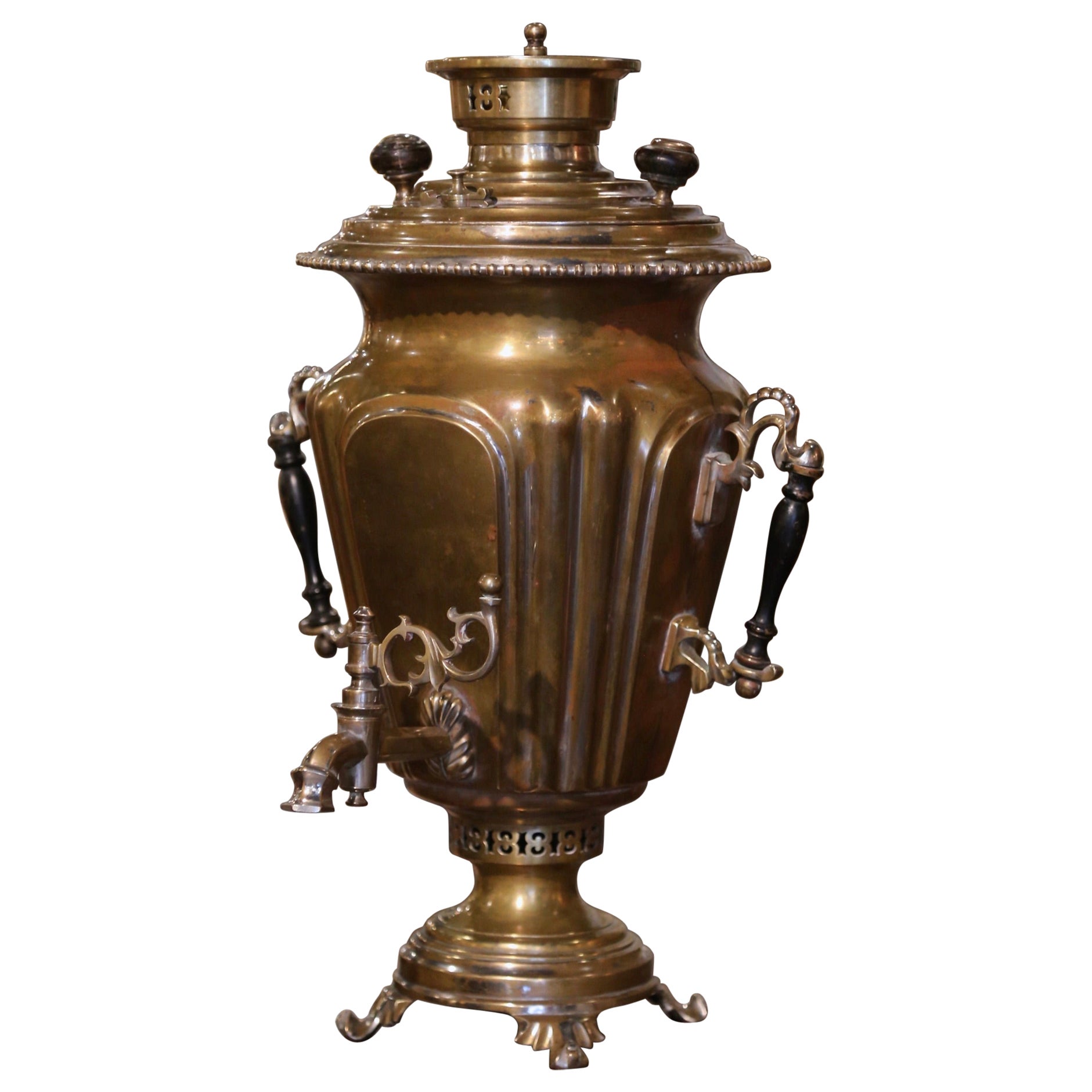 19th Century Brass Coal Heated Russian Samovar For Sale