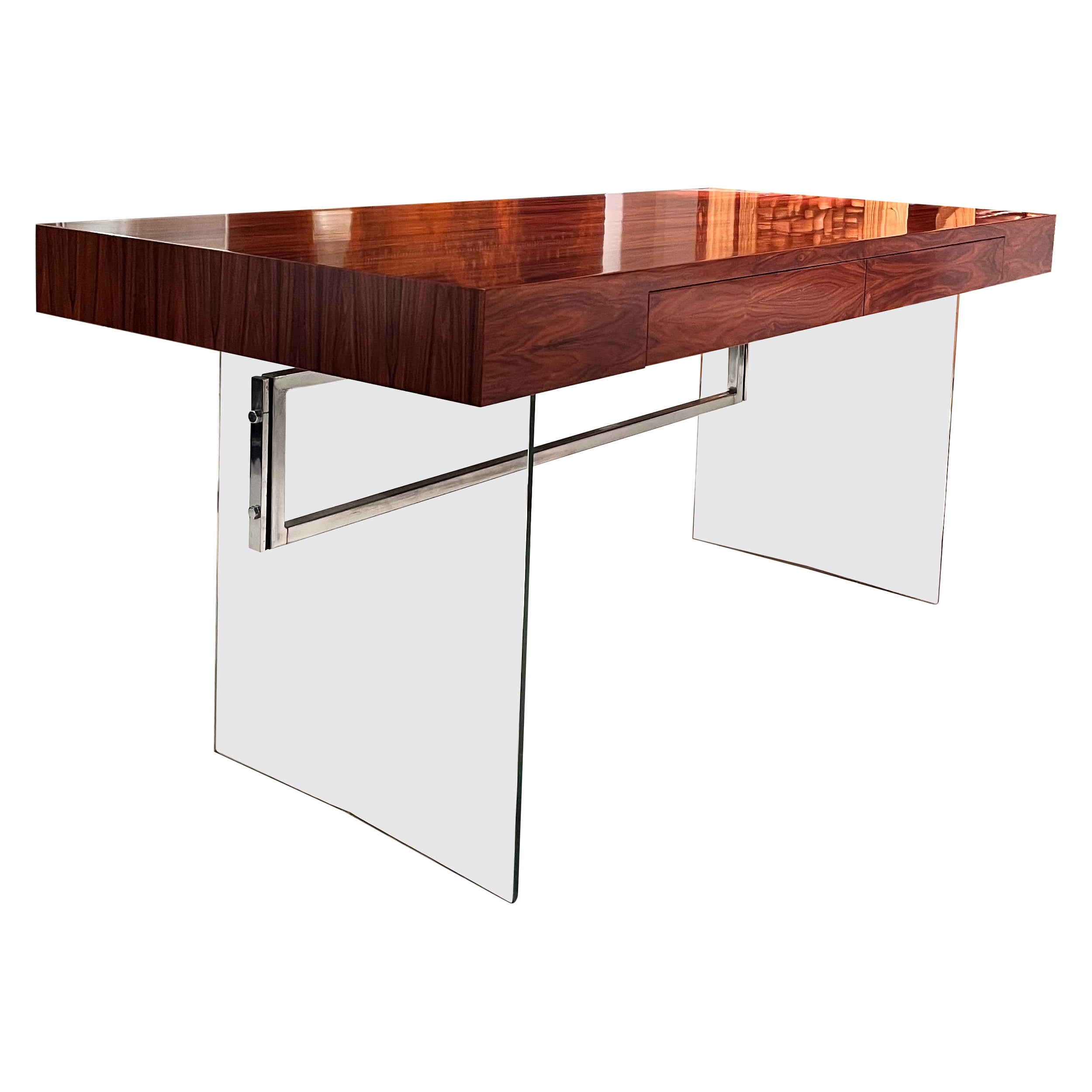 1960s Desk in wooden top with glass and chrome feet.