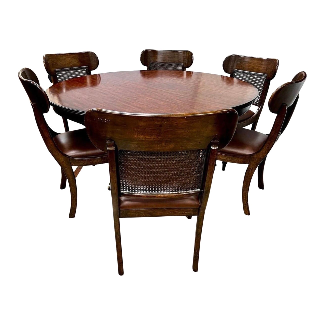 Ralph Lauren Henredon Round Dining Room set Table & Six Matching Leather Chairs
