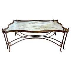 Eglomise Mirrored and Gilded Iron Faux Bois Coffee Cocktail Table Art Deco