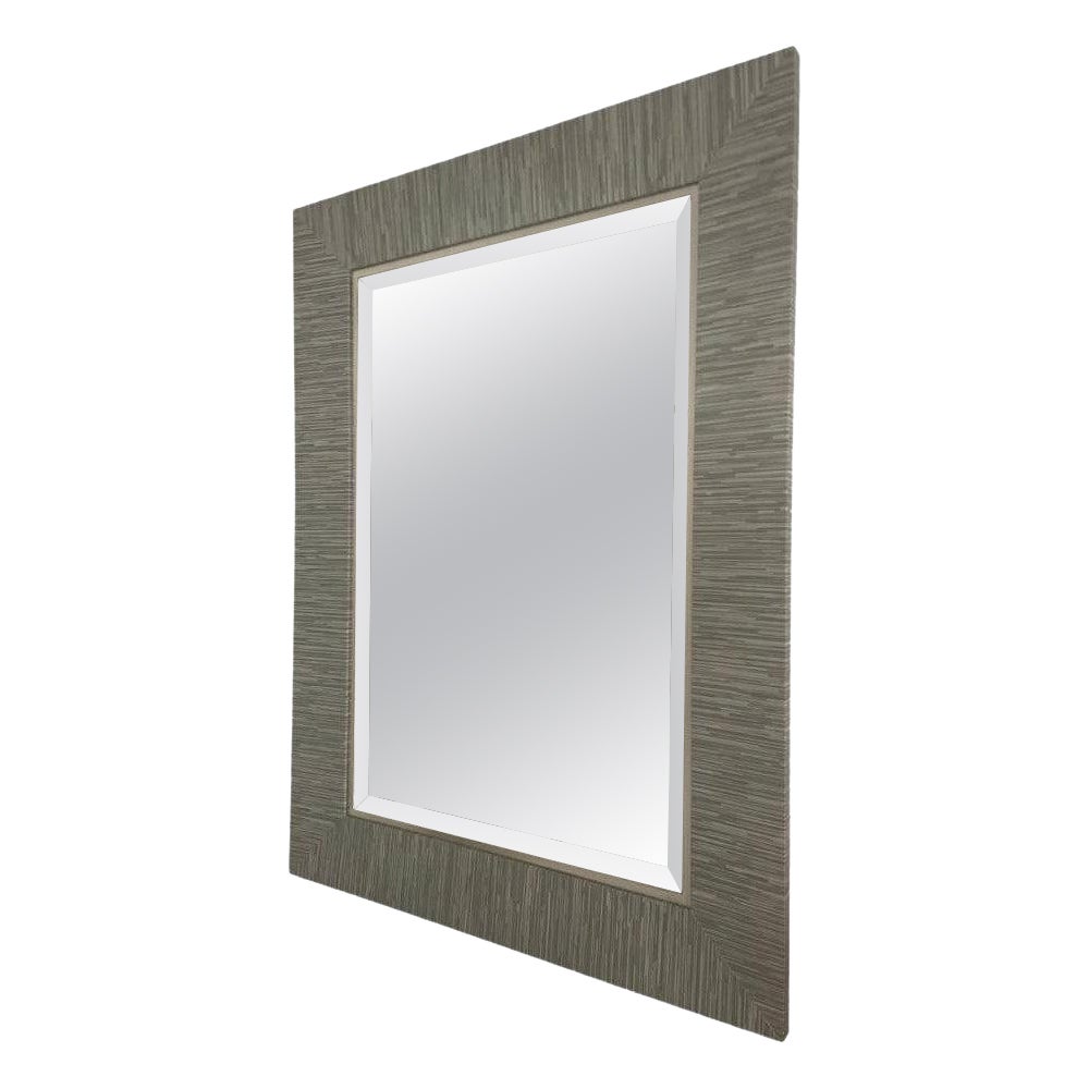 Blue-green-gray-silver Texture Wrapped Wall Mirror For Sale