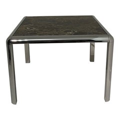Röhrenförmiger Couchtisch aus Chrom und Marmor, 1970er Jahre