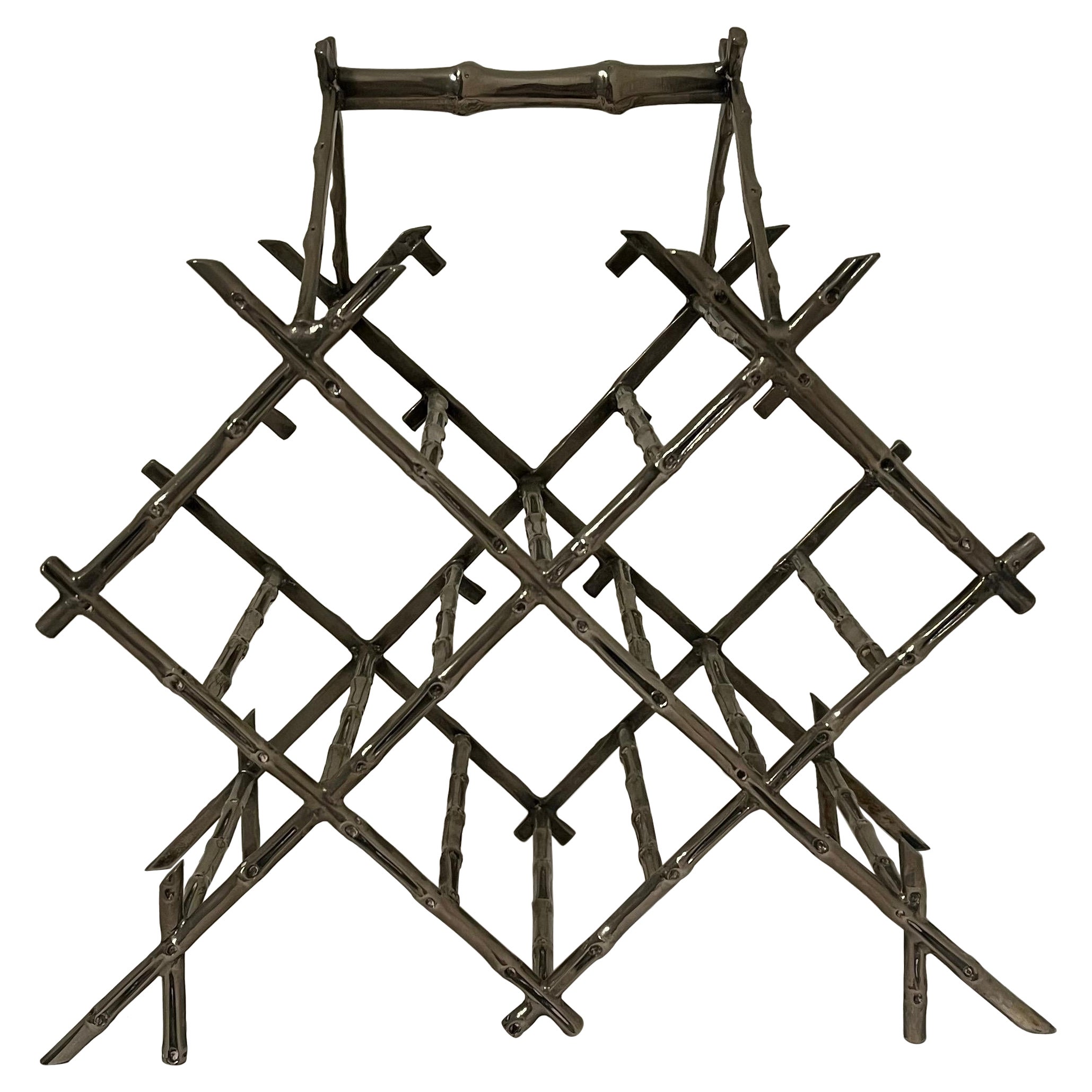Vintage Faux Bamboo Wine Rack in Nickel  - c1960s France. Pergay Bagues Chic For Sale