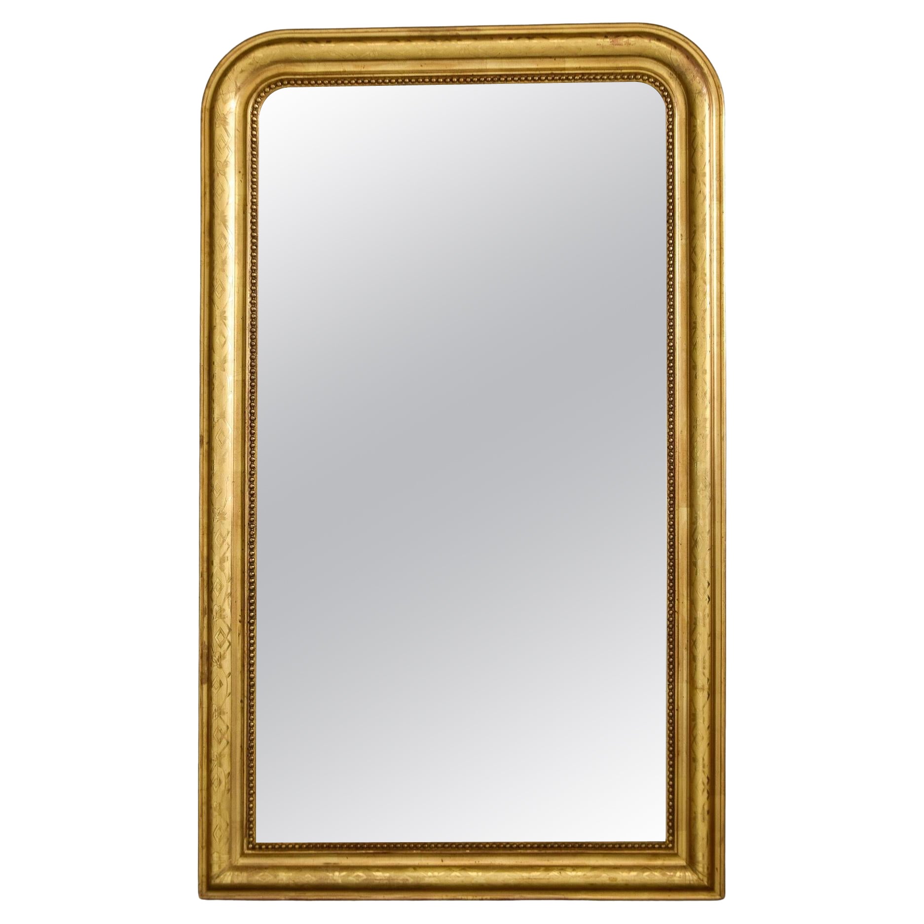 Grand miroir encadré en bois doré de Louis Philippe, C.C.  en vente