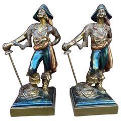 Used German Bronze Pirate Bookends Signed by Paul Herzel