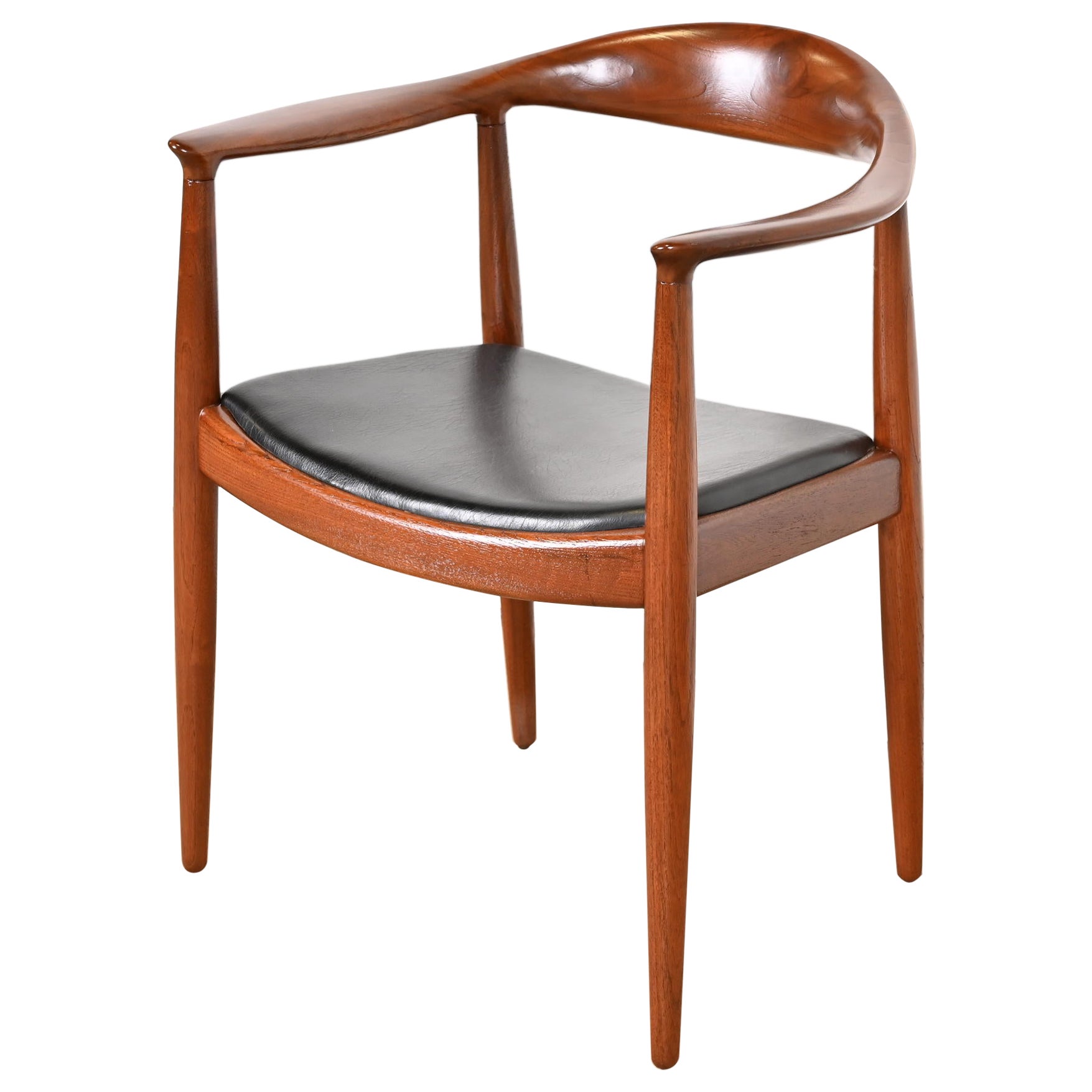 Hans Wegner for Johannes Hansen "The Chair" Teak and Leather Round Chair, 1960s For Sale