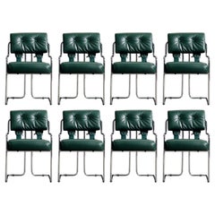 Eight Emerald Green Leather Tucroma Chairs by Guido Faleschini for Mariani, New