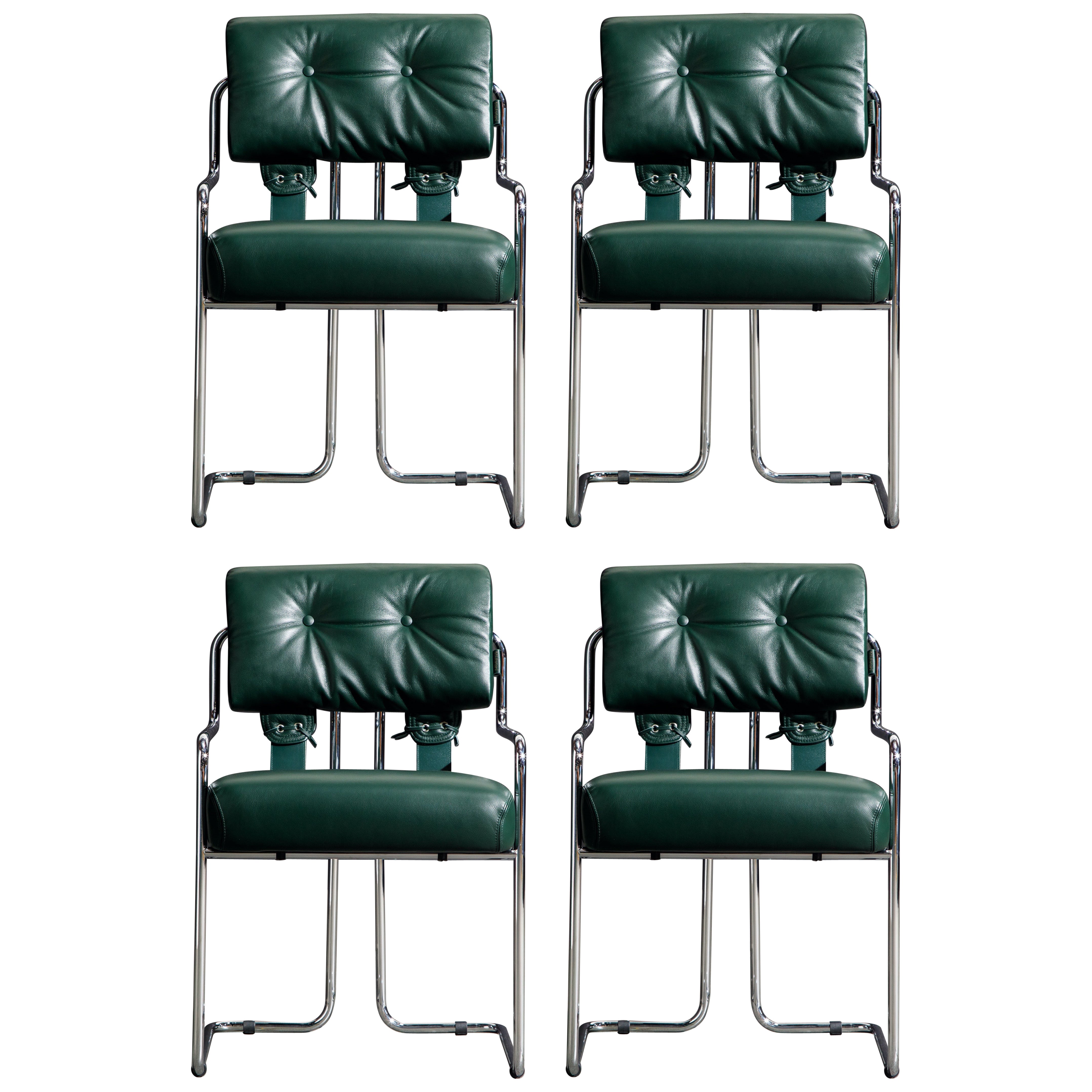 Smaragdgrüne Tucroma-Stühle aus Leder von Guido Faleschini für Mariani, brandneu