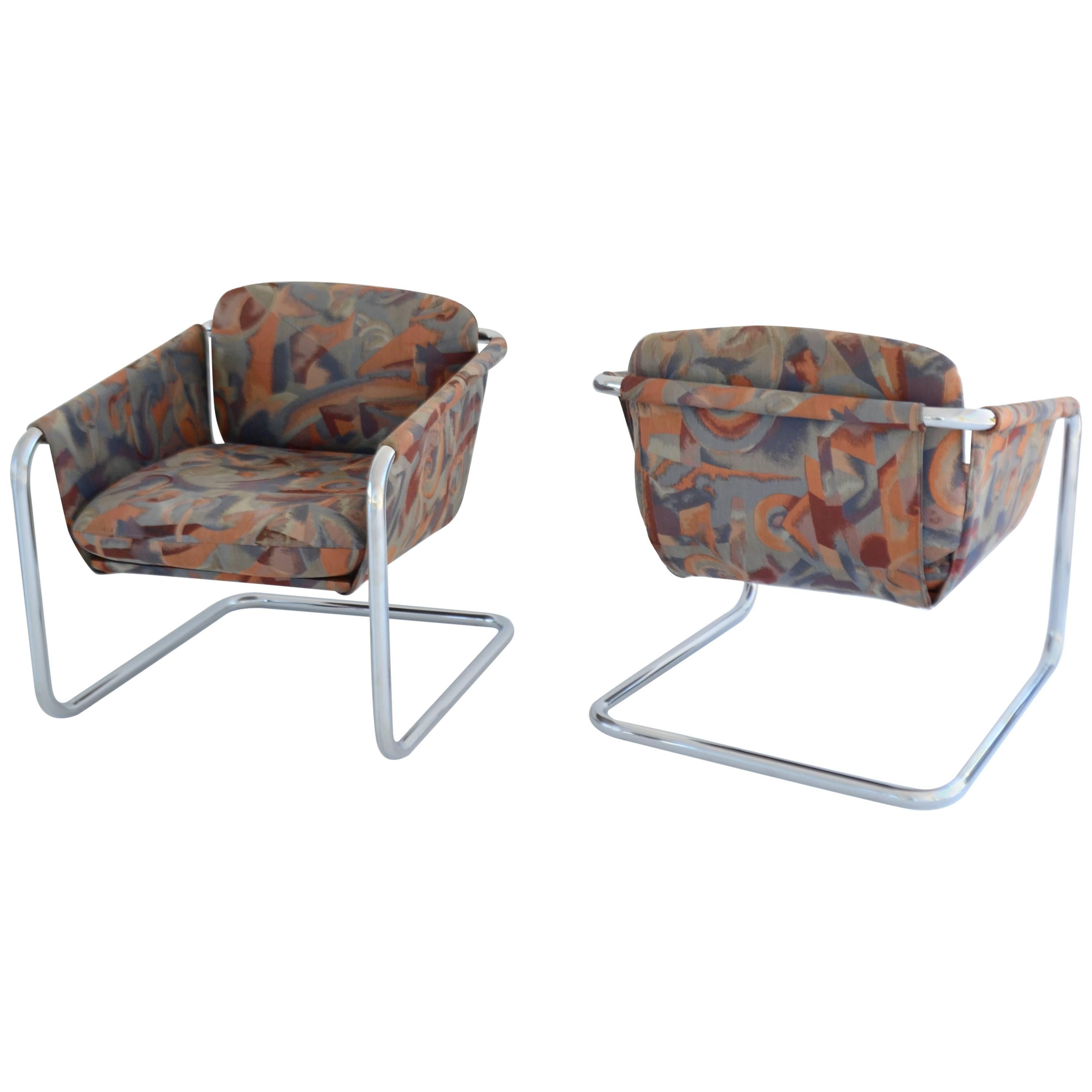 Pair of Postmodern Cantilevered Sling Form Lounge Chairs For Sale 2