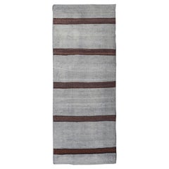 Vintage Turkish Kilim Rug with Classic Gray and Rich Brown Stripes  1'8 x 4'5