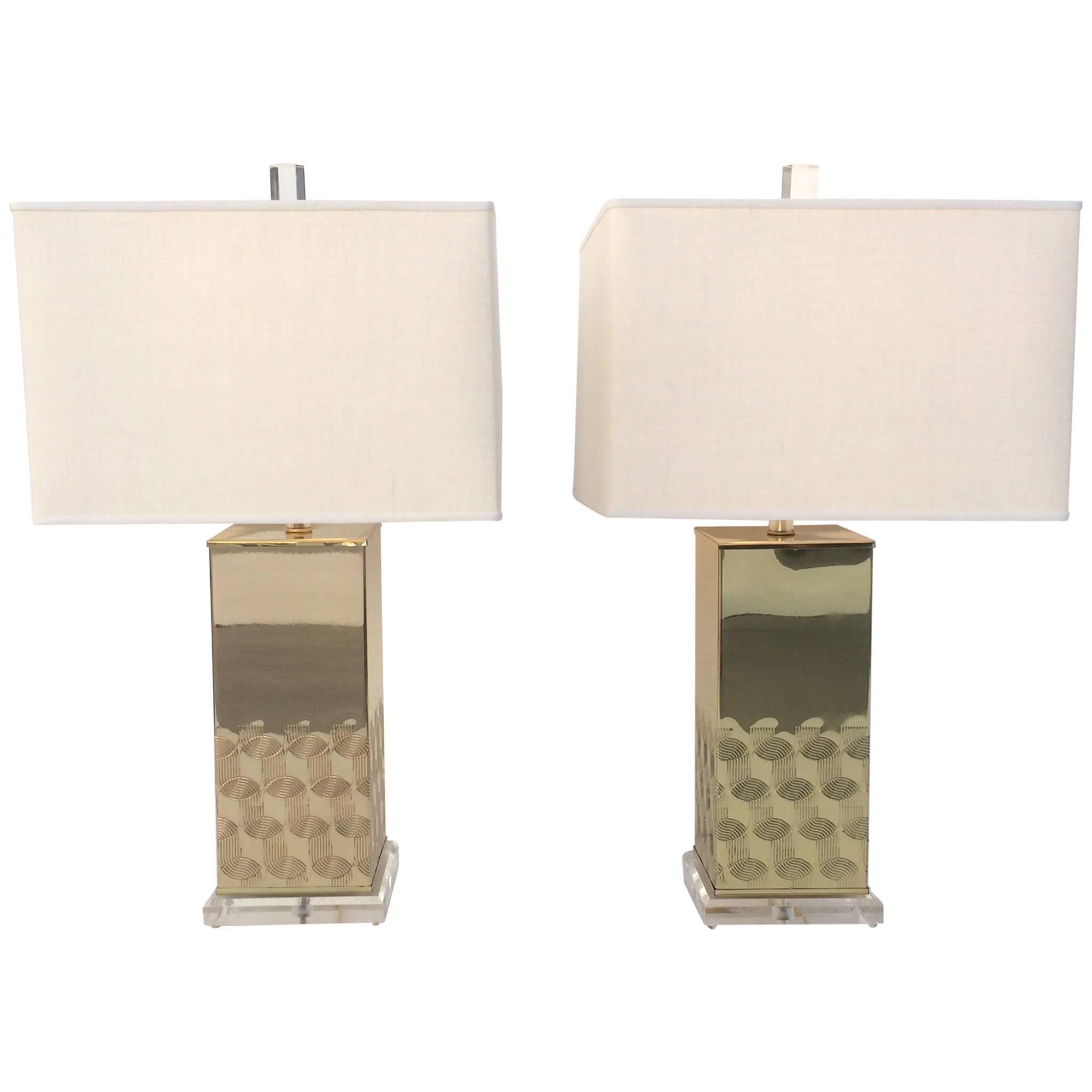 Polished Brass and Acrylic Table Lamps For Sale