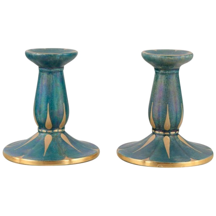Josef Ekberg for Gustavsberg, Sweden. A pair of ceramic candle holders. For Sale