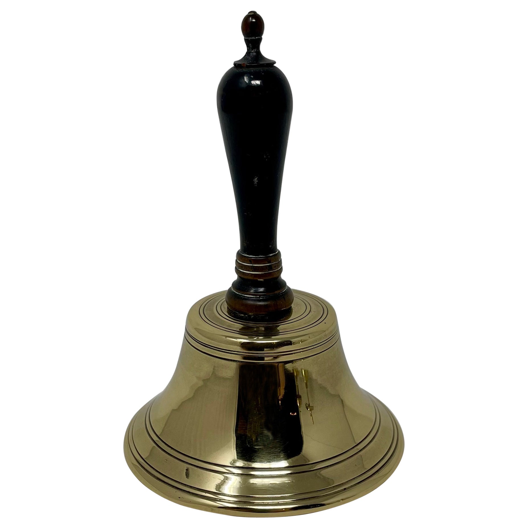 Antique English Brass Dinner Bell with Ebonized Handle. For Sale