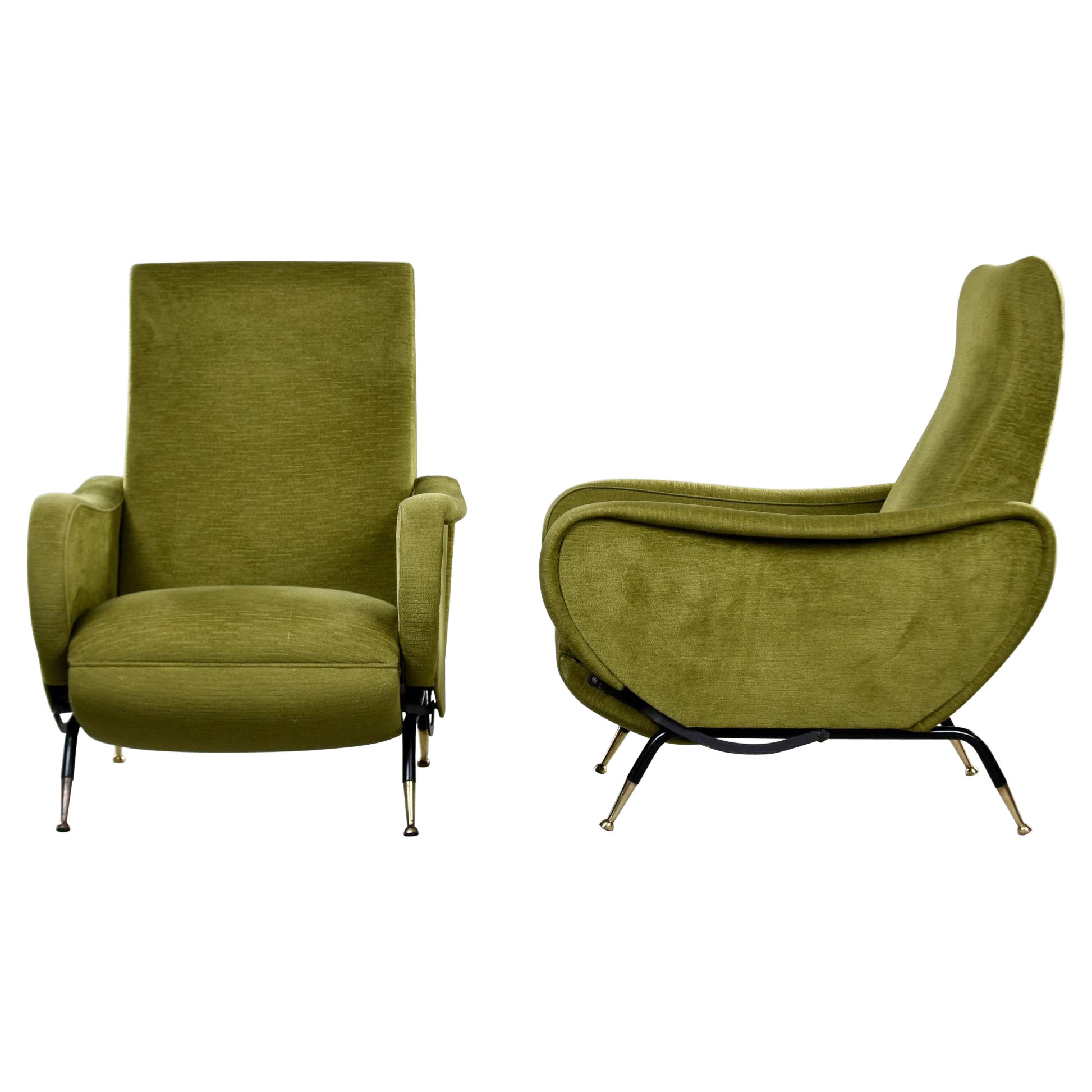 Pair Mid Century Italian Reclining Lounge Chairs