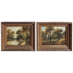 Pair of English Oil on Canvas Stag Hunt Paintings, Circa 1830
