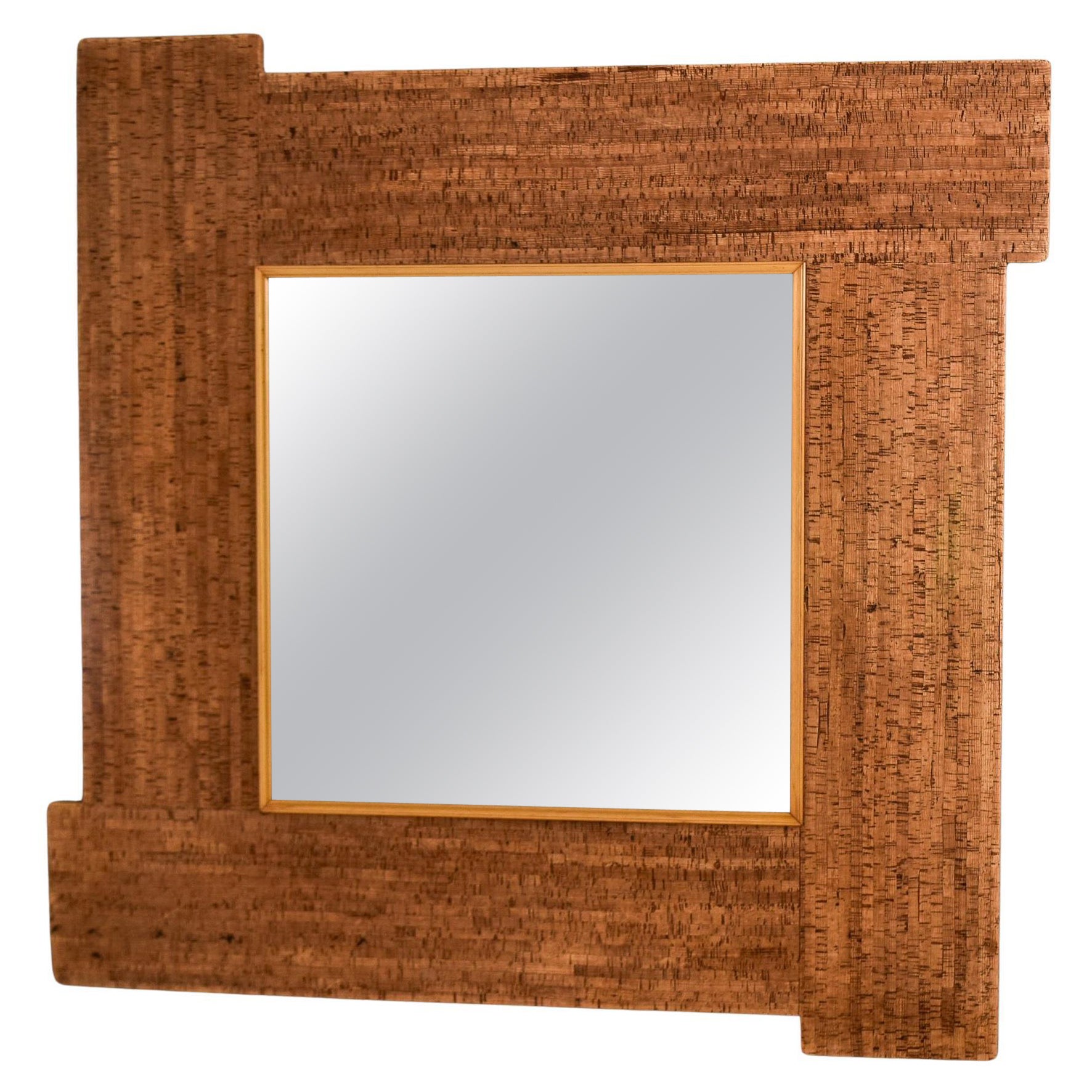 Large Mid Century Italian Square Cork Framed Mirror   For Sale