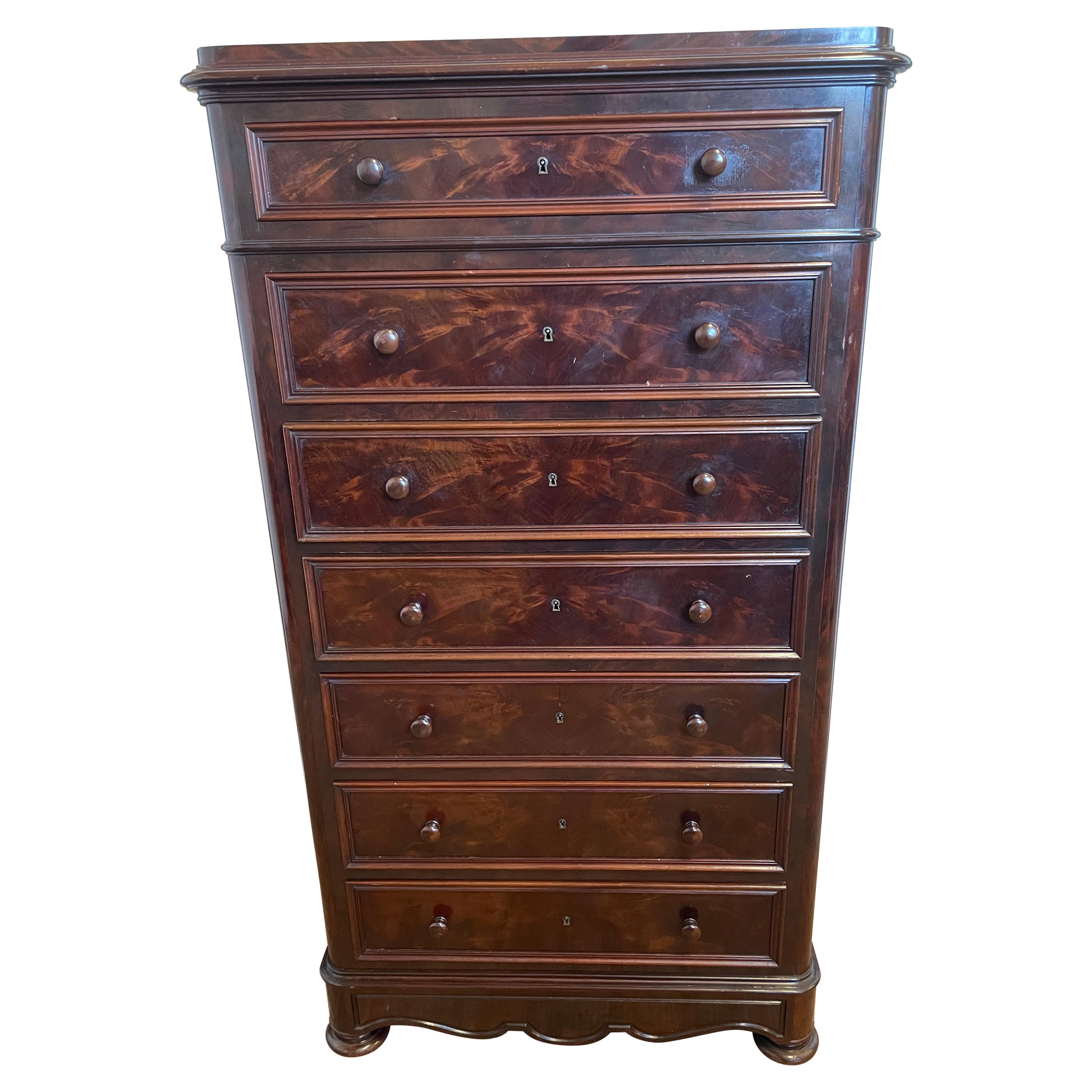 Tall narrow chest of drawers / semainier / French commode  For Sale