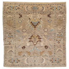 Allover Modern Designed Sultanabad Square Wool Rug In Light Brown
