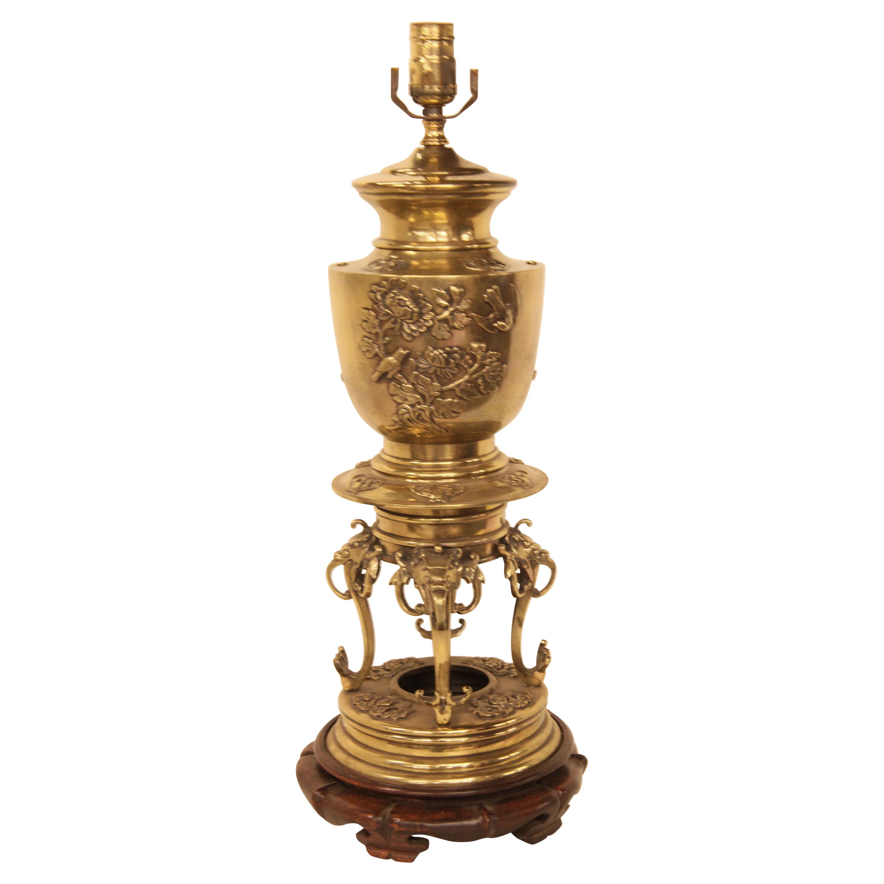 Japanese Brass Vase Lamp  For Sale