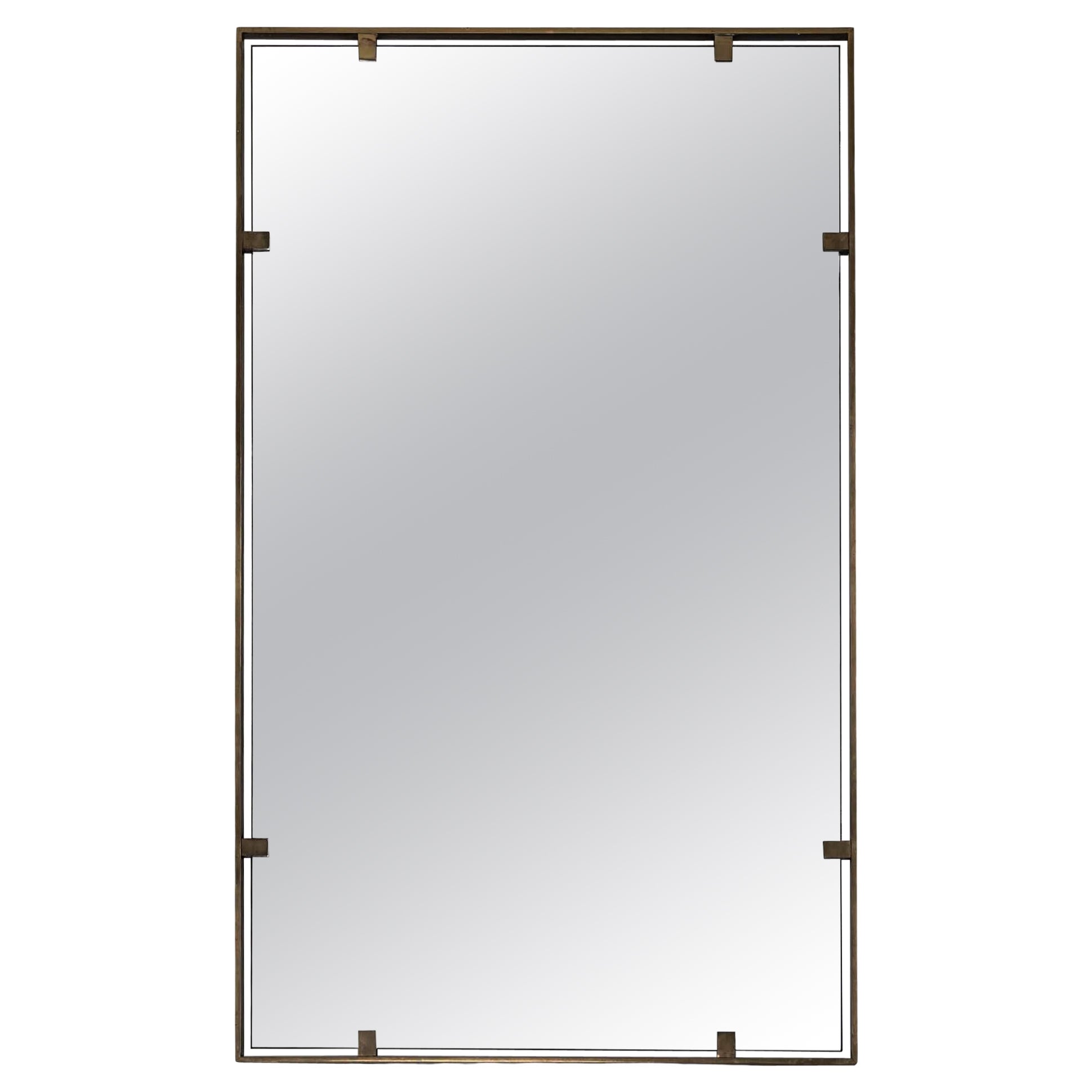 Italian Modernist Brass Mirror , 1960's For Sale
