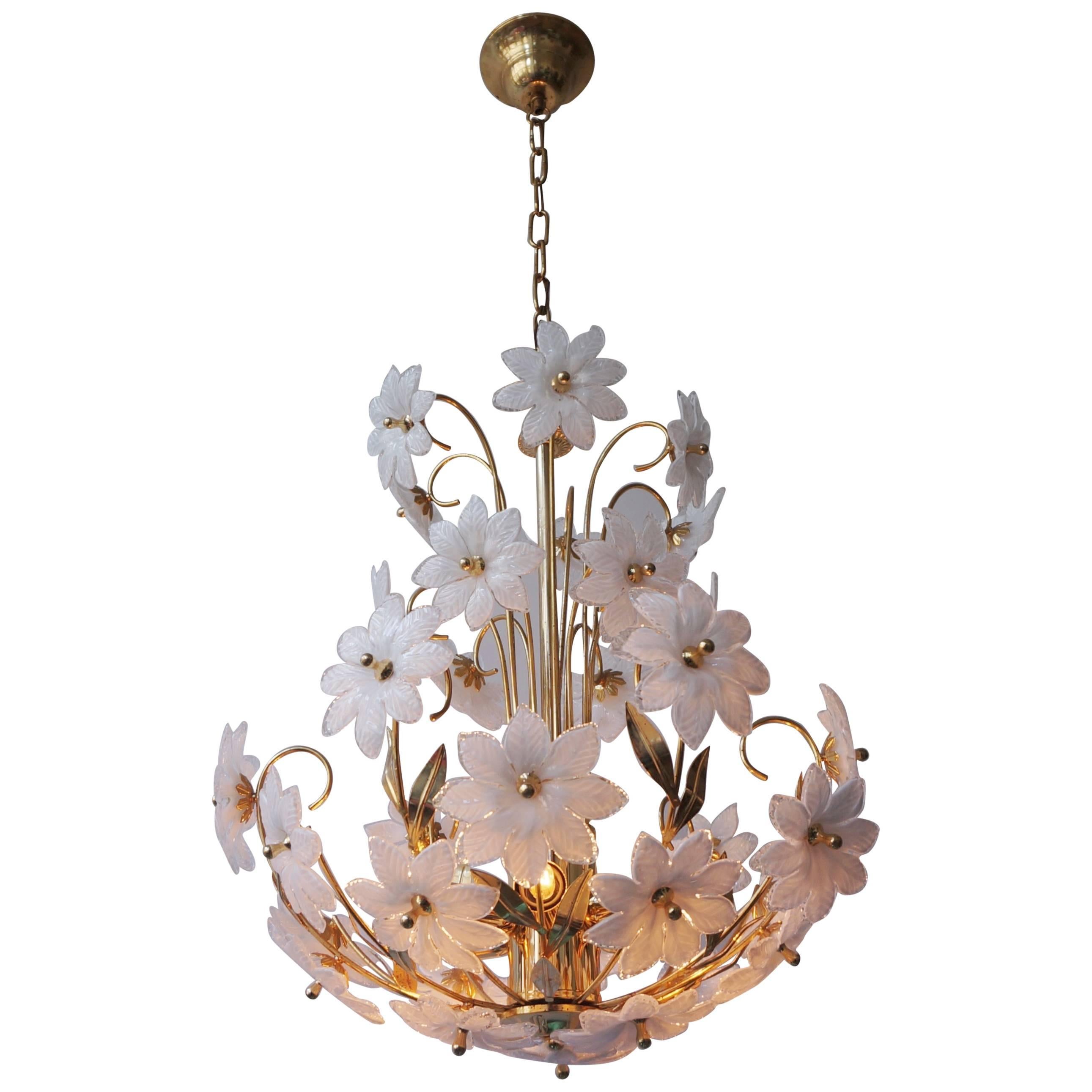 Gilded Brass and Glass Flower Chandelier