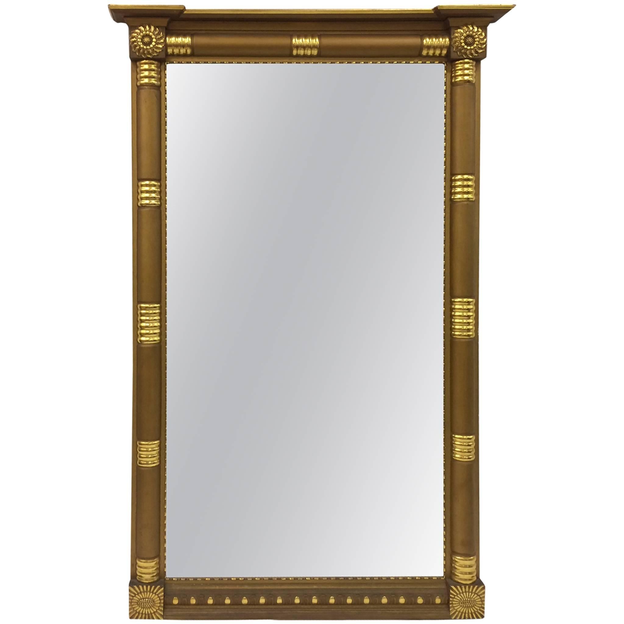 Very Large Early American Gold Wooden Mantle Mirror For Sale