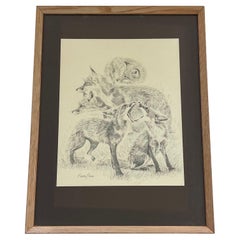 Retro Framed and Signed Artwork of Foxes.