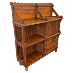 Retro Primitive Arts and Craft Style Carved Wood Bookshelf and Storage Cabinet