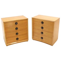 Pair of Blond Mid-Century Four Drawer Bachelor Chests