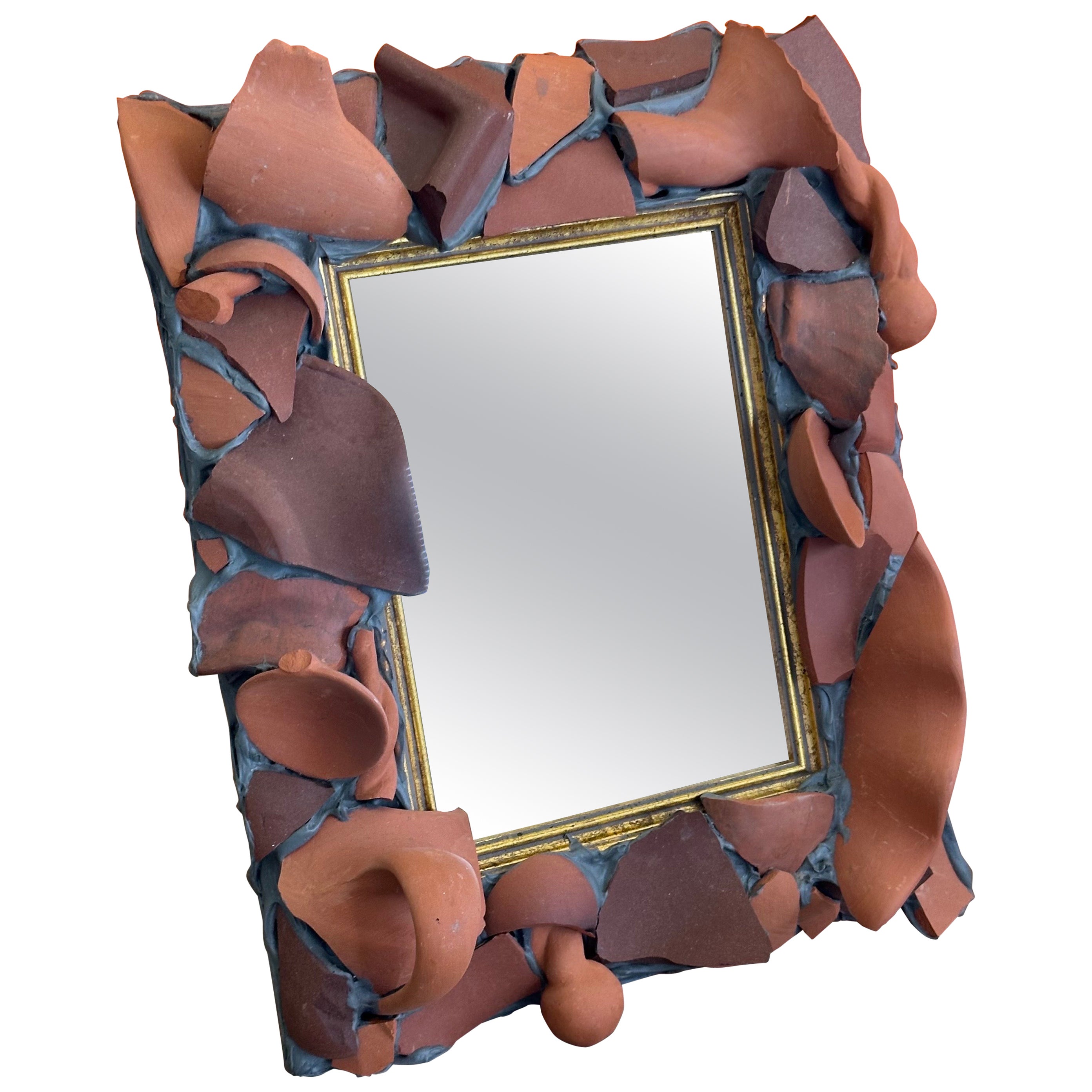 Terracotta Pottery Shards Table Mirror / Picture Frame by MacKenzie Childs For Sale