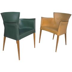 Pair of Sling Leather Yellow and Green Armchairs, Italy, 1970s 8
