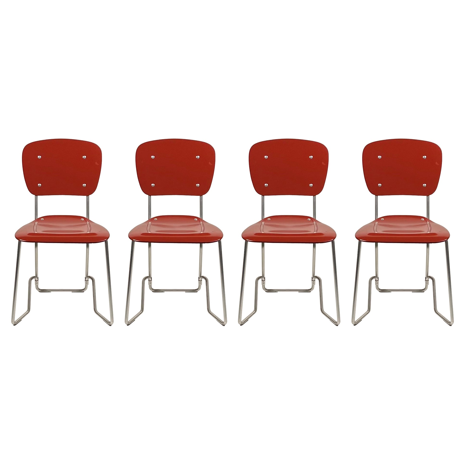 Ensemble de 4 chaises empilables par Armin Wirth et Aluflex, années 1950  en vente